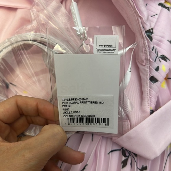 NWT Self Portrait Pink Floral Print Tiered Midi Dress - Picture 10 of 13